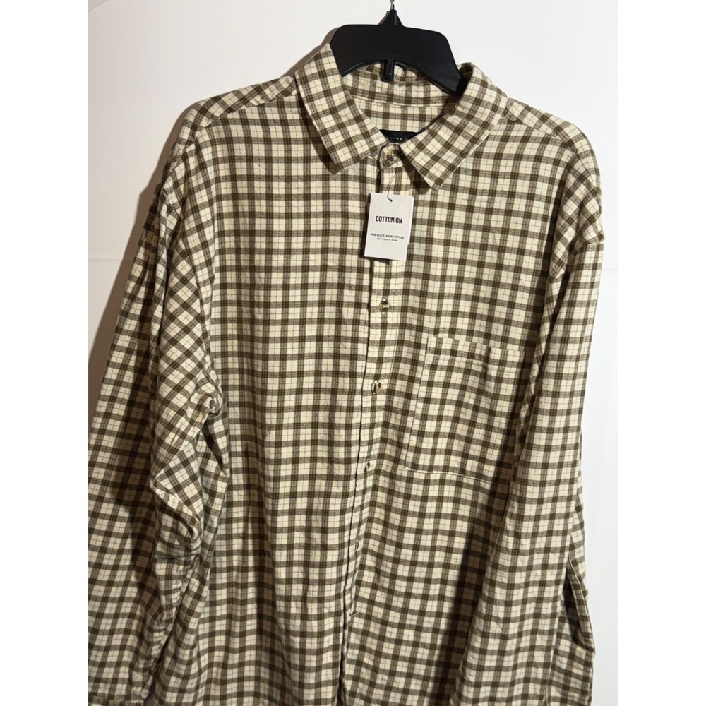Cotton on Men's Tribeca Oversized Long Sleeve Shirt Stone Mini Check L - Picture 6 of 16